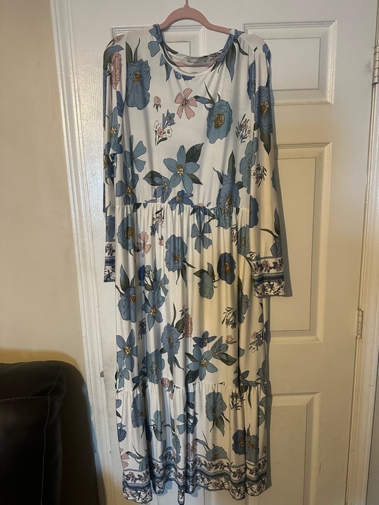 Dresses & Skirts - Blue Floral Long Sleeve Tiered Maxi Dress